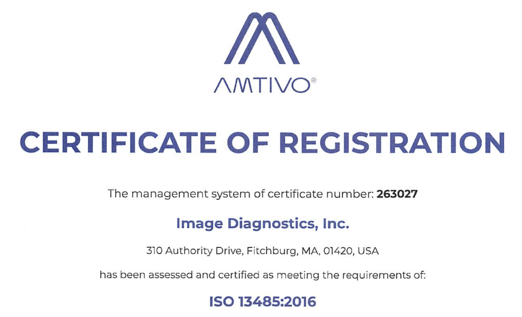 AMTIVO ISO 13485:2016 Certificate of Registration